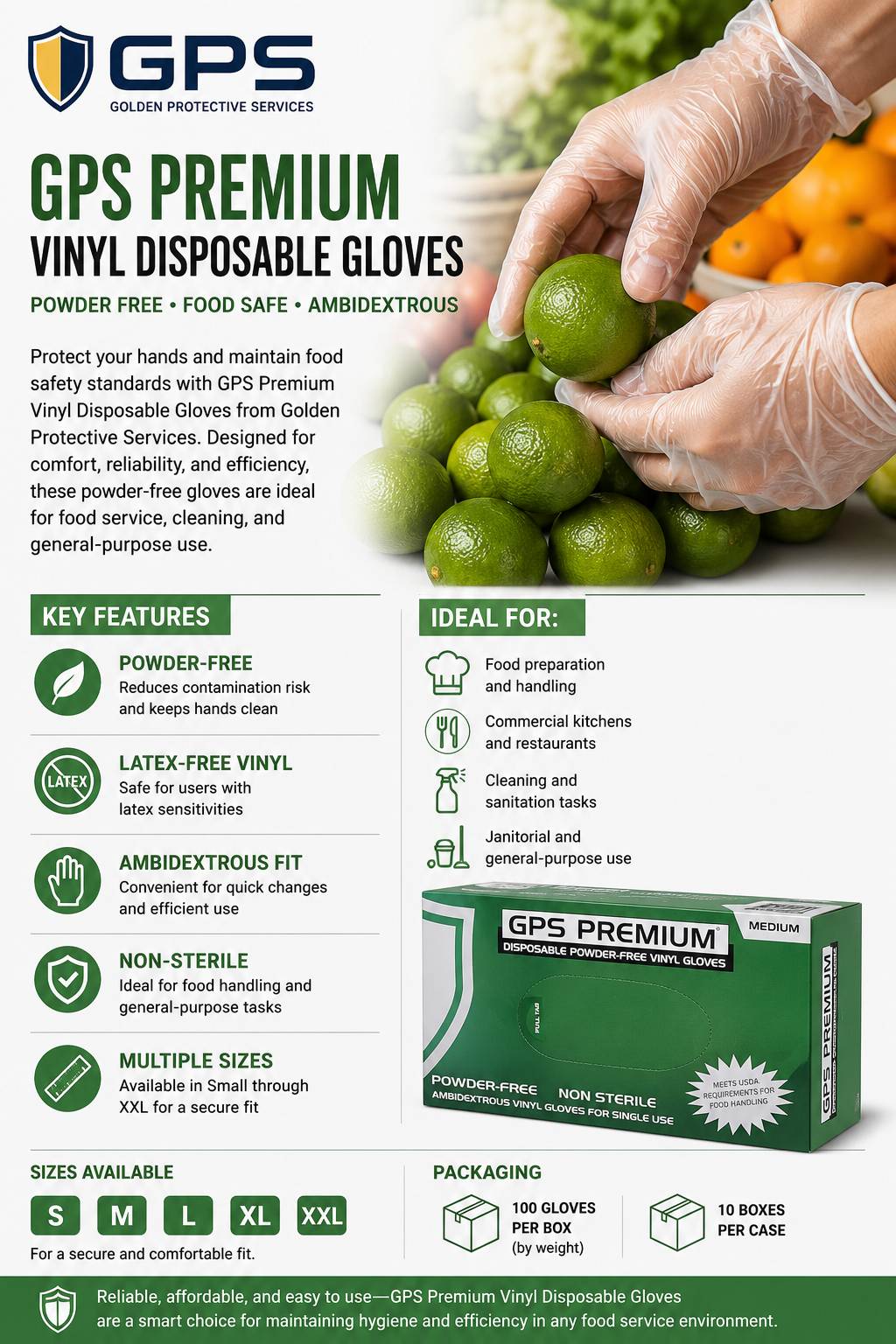 GPS Premium Vinyl Disposable Gloves