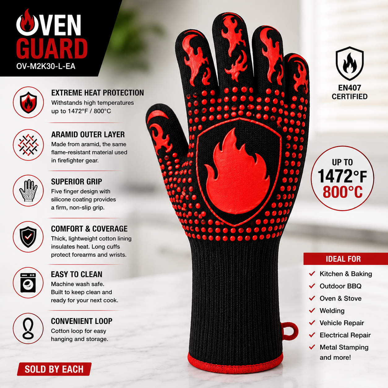BBQ Glove, Heat Resistant Oven Mitt Grilling Glove - SOLD BY EACH