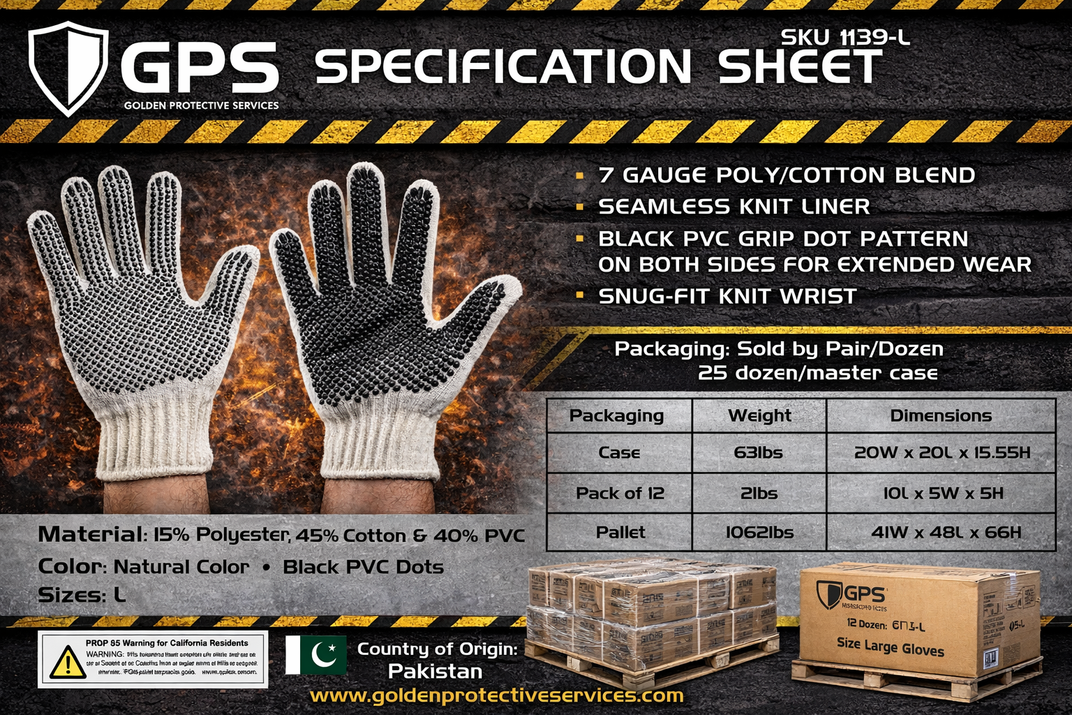 Cotton String Knit Glove, Two Sided PVC Dots, Standard Weight