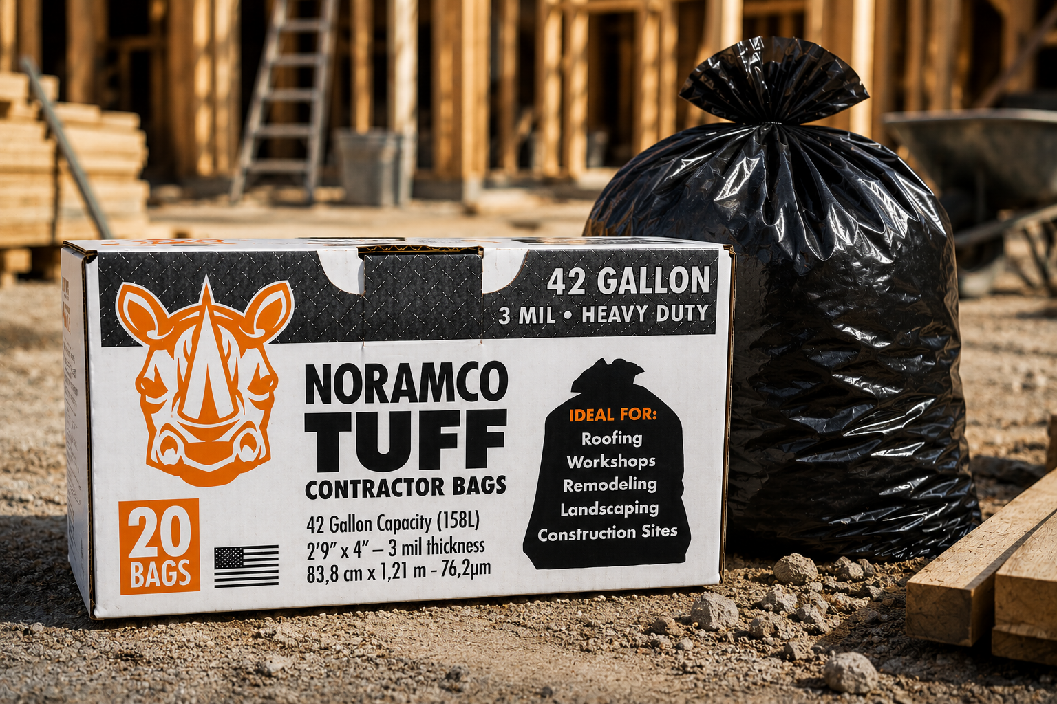 Tuff Contractor Bags - 42 Gallon Heavy Duty Trash Bags