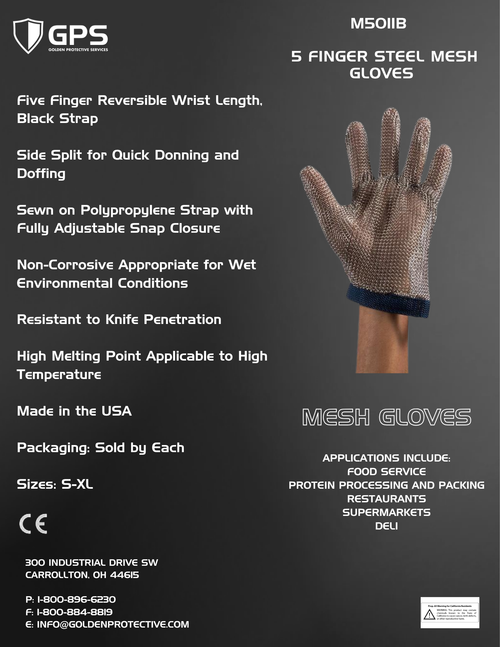 5 Finger Steel Mesh with Black Wrist Strap - CLOSEOUT