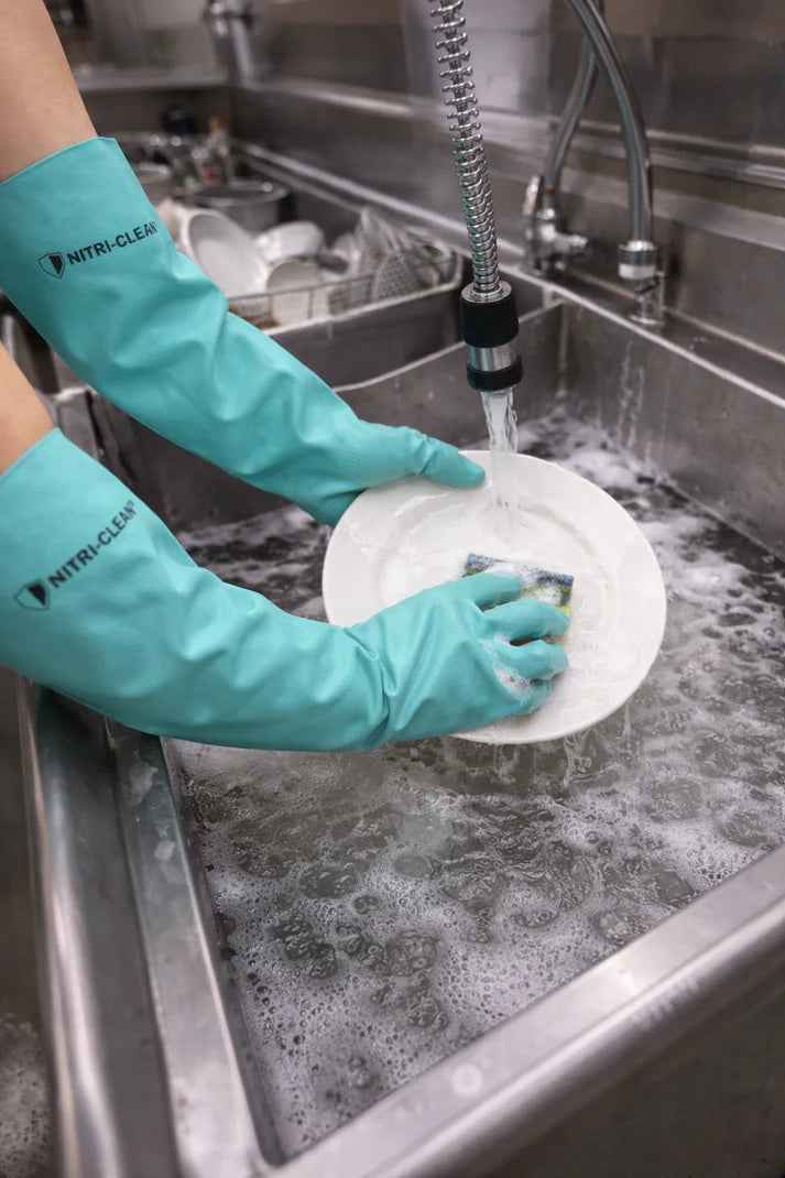 Nitri-Clean™, Green Nitrile Dishwashing Gloves, 22 mil, 18"