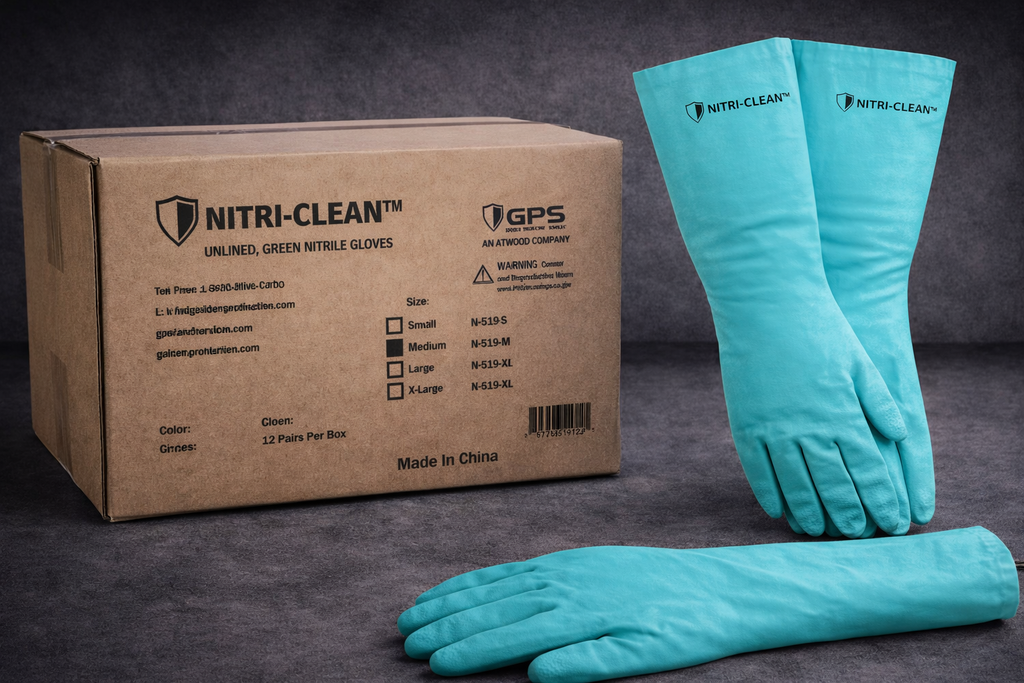 Nitri-Clean™, Green Nitrile Dishwashing Gloves, 22 mil, 18"