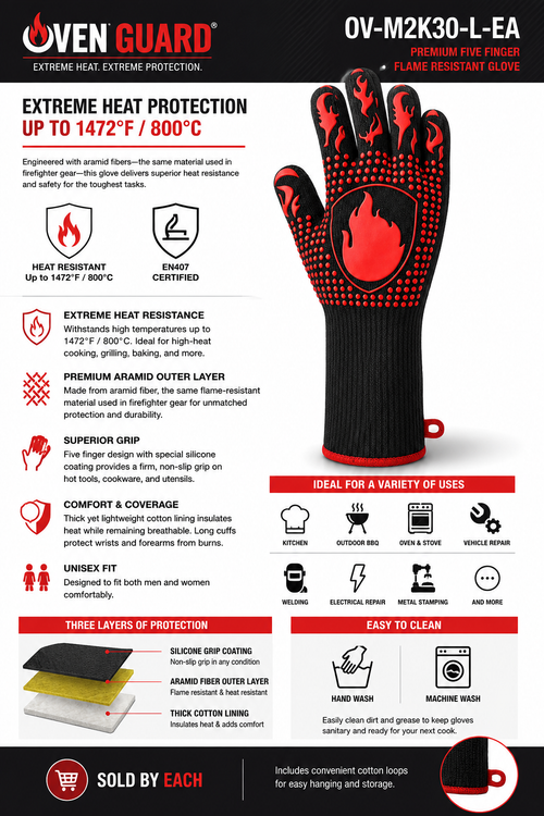 BBQ Glove, Heat Resistant Oven Mitt Grilling Glove - SOLD BY EACH