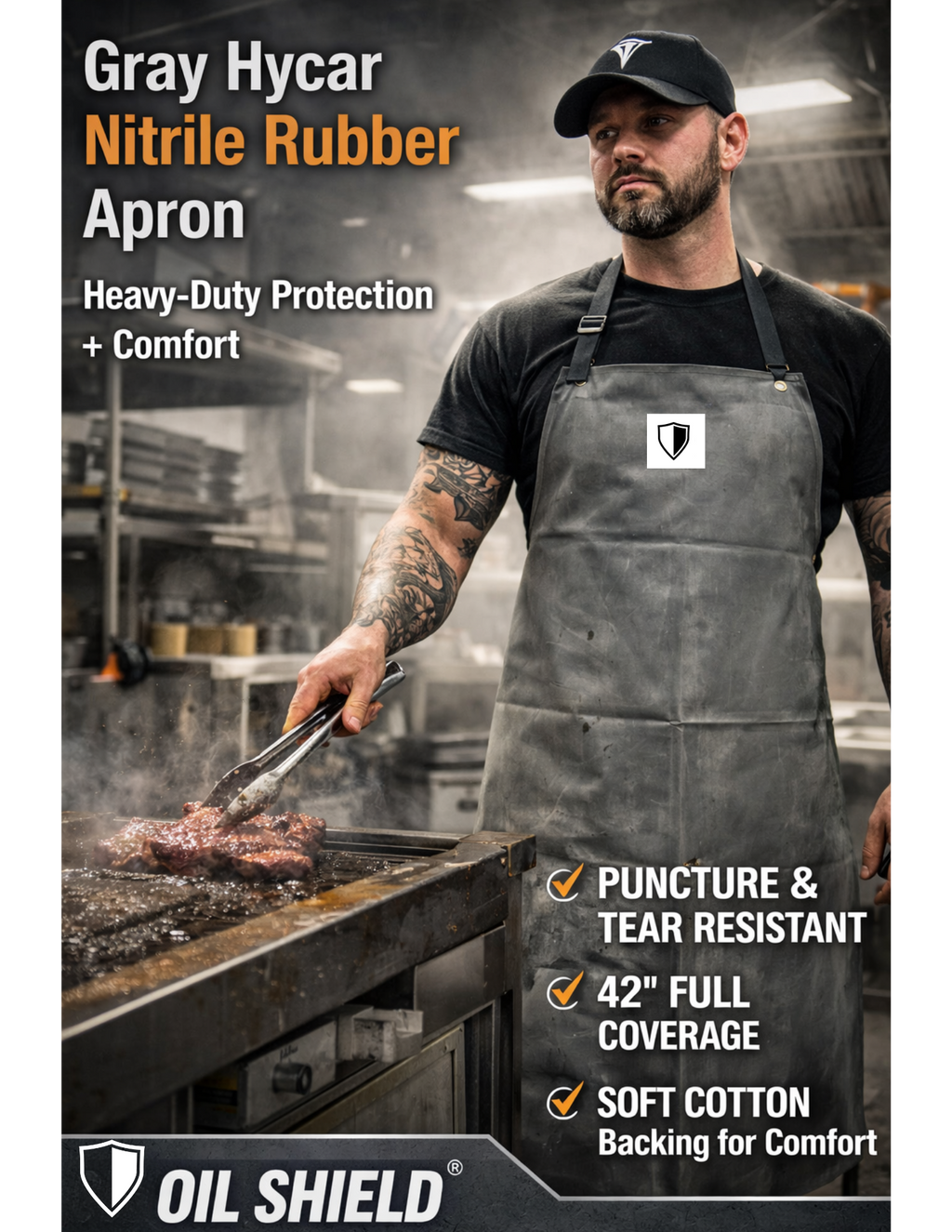 Oil Shield® Hycar, Black Nitrile Rubber Apron Mid-Weight 42",