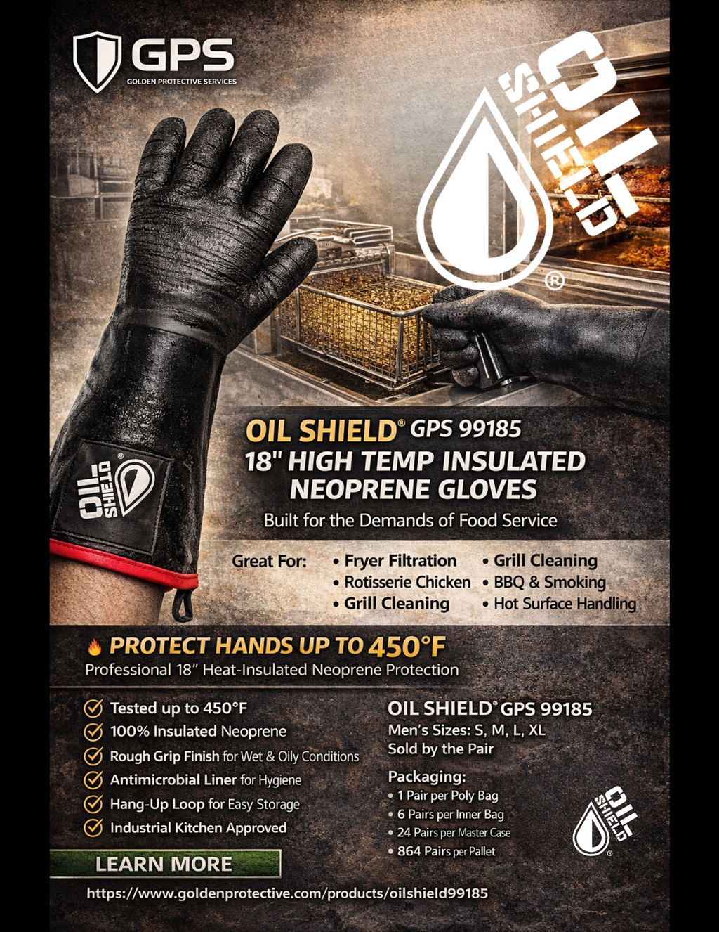 Oil Shield®, 18" High Temp Insulated Neoprene Gloves