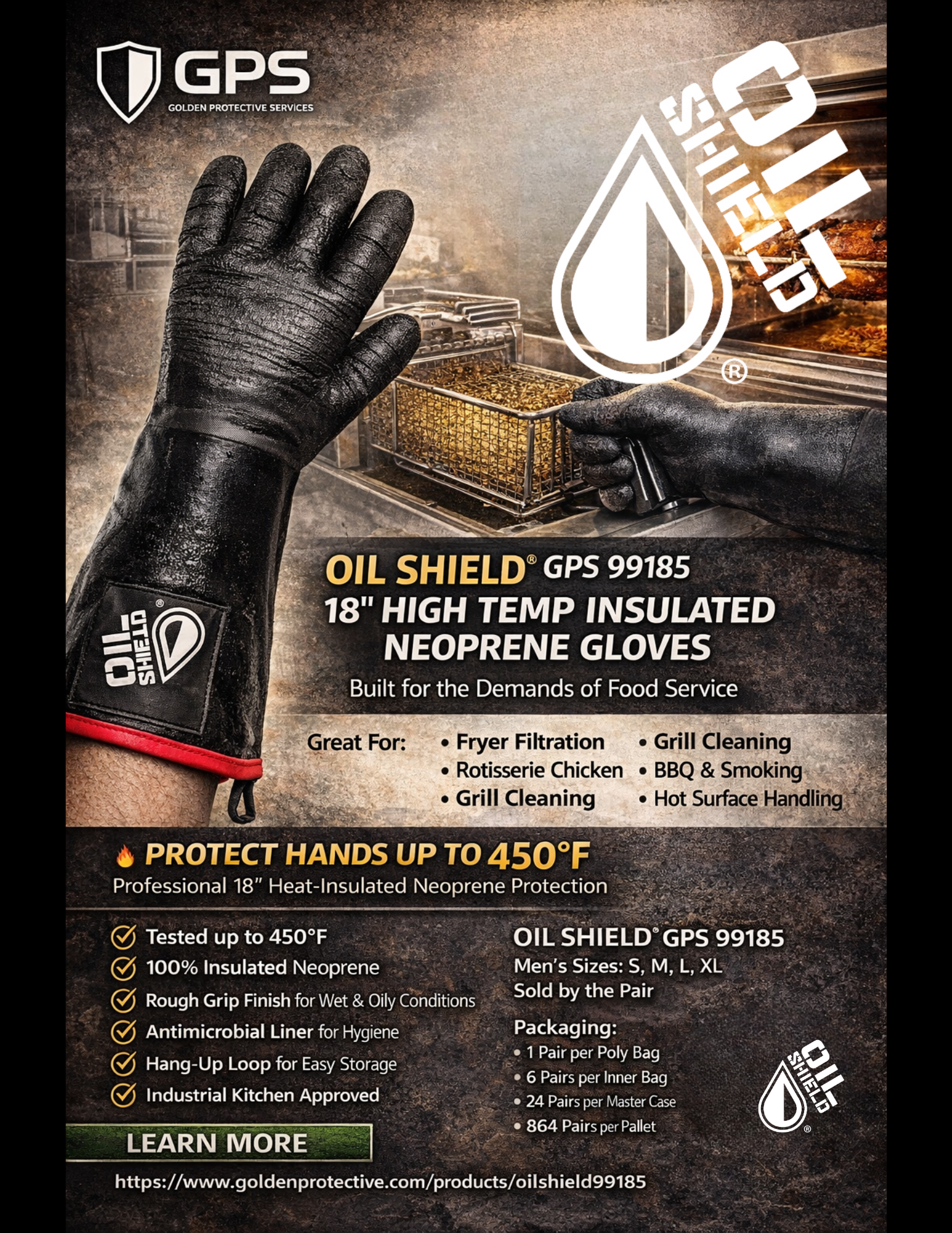 Oil Shield®, 18" High Temp Insulated Neoprene Gloves